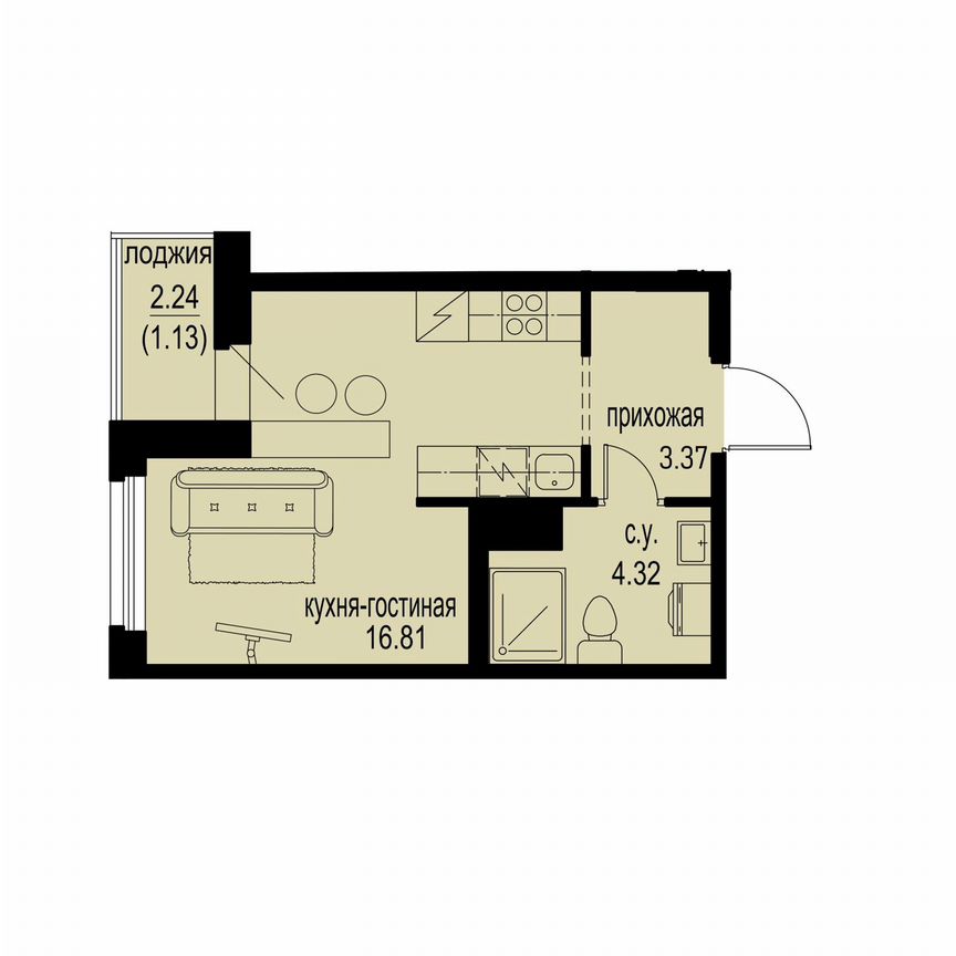 Квартира-студия, 25,6 м², 11/12 эт.