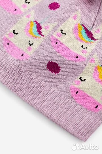 Шапка-бини с помпонами и единорогами 3-4 года