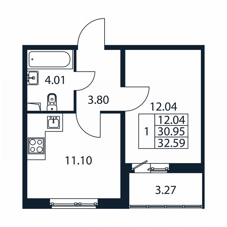 1-к. квартира, 34,2 м², 2/12 эт.