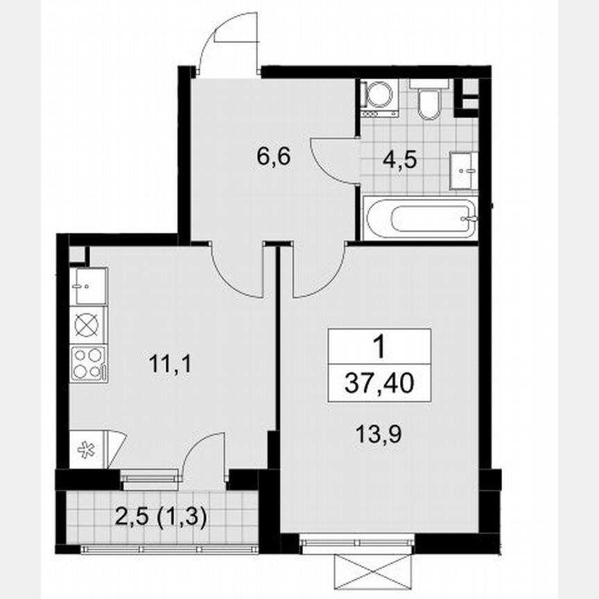 1-к. квартира, 37,4 м², 2/16 эт.