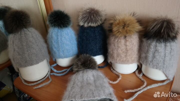 Новые зимние детские вязаные шапки шерсть-пух