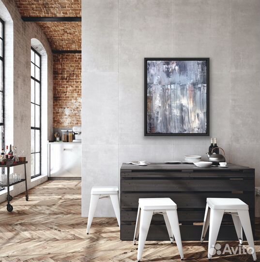 Абстрактная картина в интерьере черно-белая лофт