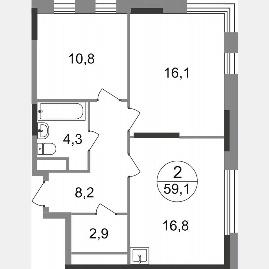 2-к. квартира, 59,1 м², 11/17 эт.