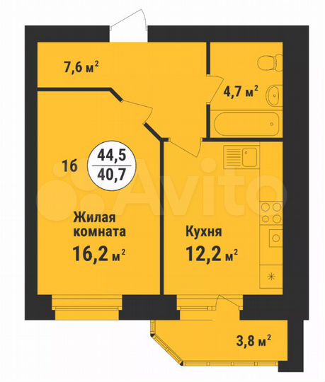 1-к. квартира, 44,5 м², 7/10 эт.