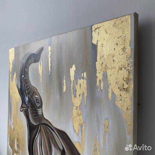 Авторская картина маслом «Слон» с поталью