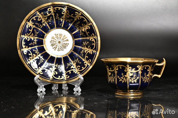 Чайная пара кобальт/ золото. Старый Париж. Франция