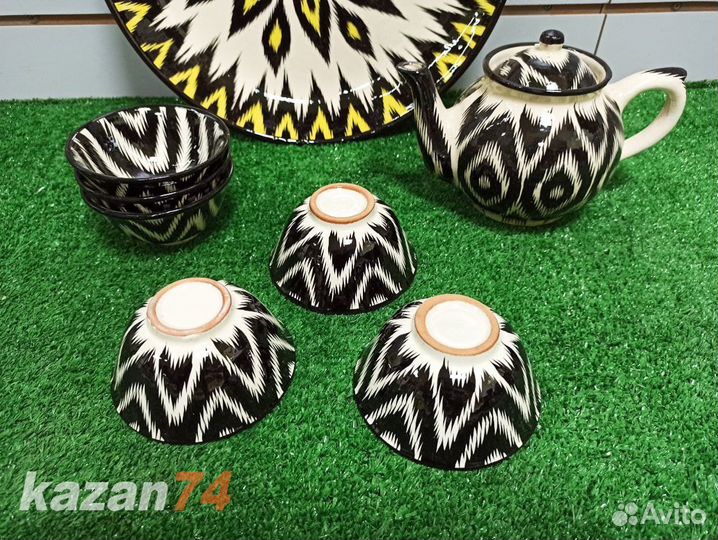 Чайный сервиз риштанская керамика черный атлас