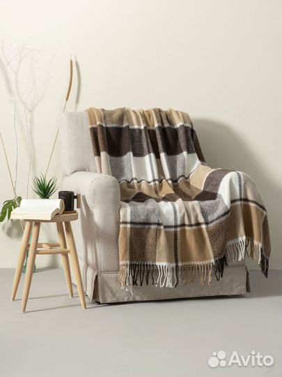 Плед шерстяной 140х200 см, цвет Бежево-коричневый