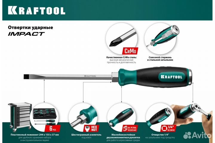 Набор ударных отверток kraftool Impact 6 шт 25025