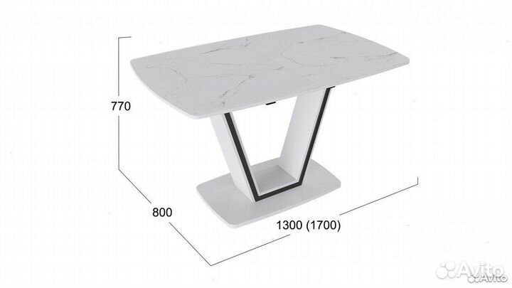 Стол обеденный «Дели» Стекло матовое белый мрамор