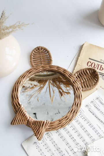 Зеркало плетёное из бумажной лозы (ручная работа)