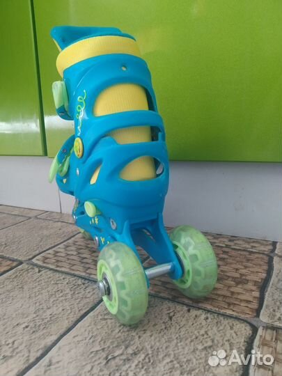 Роликовые коньки детские раздвижные трёхколёсные