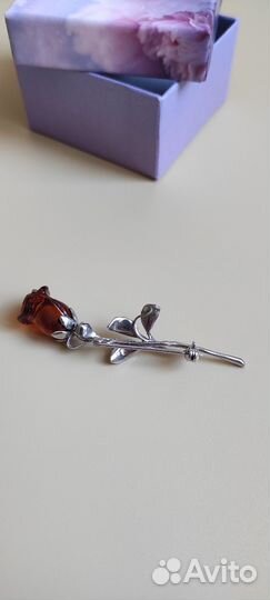 Брошь Роза (серебро, янтарь)