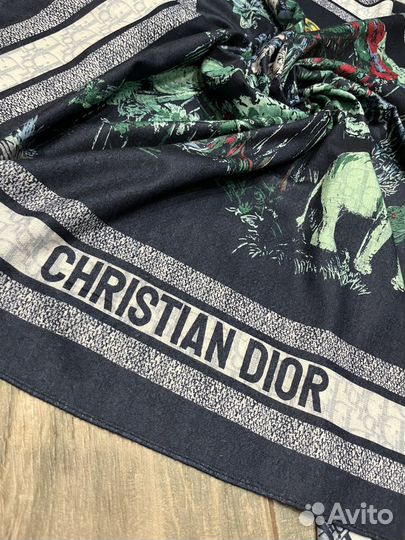 Шерстяной платок шаль Dior синий двухсторонний