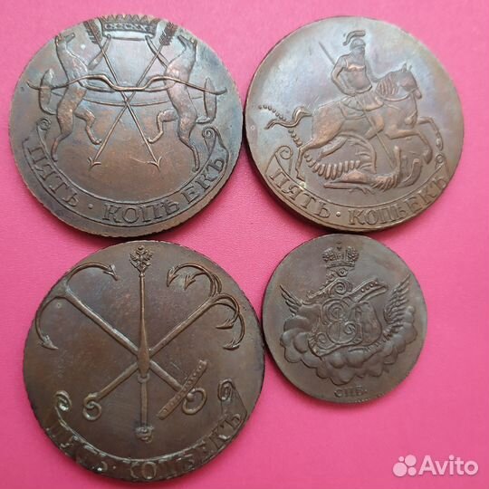 Монеты 1755-1757 Елизаветы.Медь