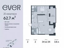 2-к. квартира, 62,7 м², 34/34 эт.