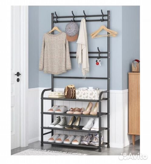 Вешалка для одежды с полкой для обуви, 4 полки