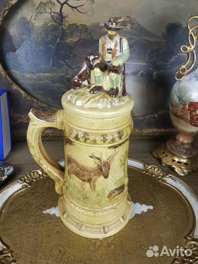 Винтажная керамическая пивная кружка с крышкой