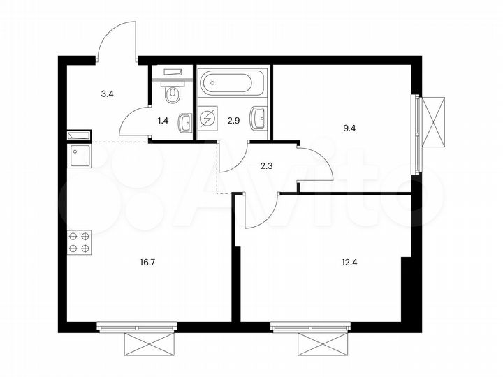 2-к. квартира, 48,5 м², 15/25 эт.