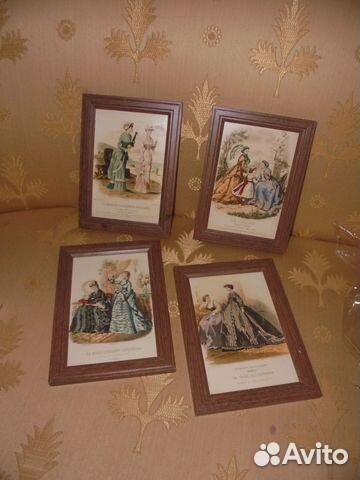 4 панно 12х17 Париж мода 19 век
