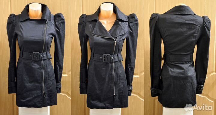 Красивое пальто на косой молнии с ремнем H&M