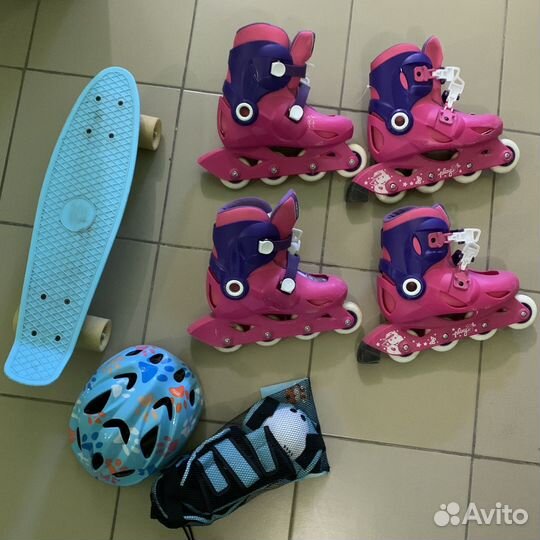 Роликовые коньки Oxelo, скейт и защита