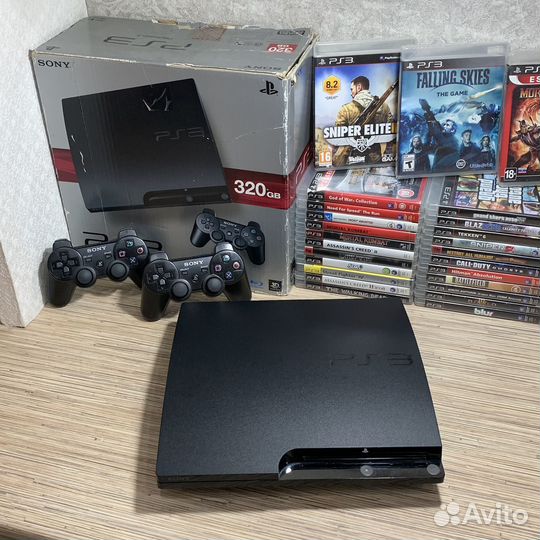 PlayStation 3 Slim 500гб + 55Игр + 2Джоя