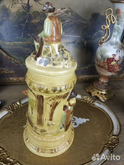 Винтажная керамическая пивная кружка с крышкой