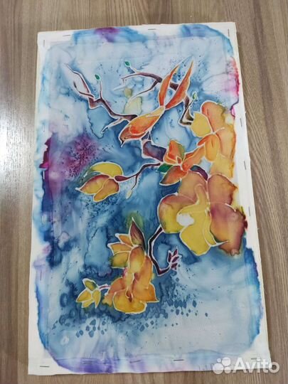 Ручная работа, батик по ткани, размер 42*26 см