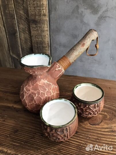 Турка для кофе керамическая с двумя кружками