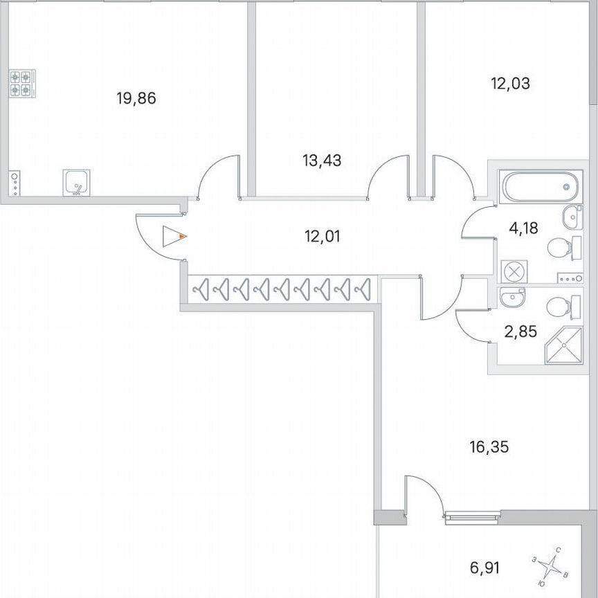 3-к. квартира, 84,2 м², 2/4 эт.