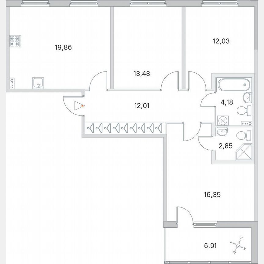 3-к. квартира, 84,2 м², 2/4 эт.