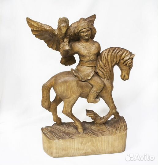 Композиция Соколиная охота, Башкир, резьба по дере