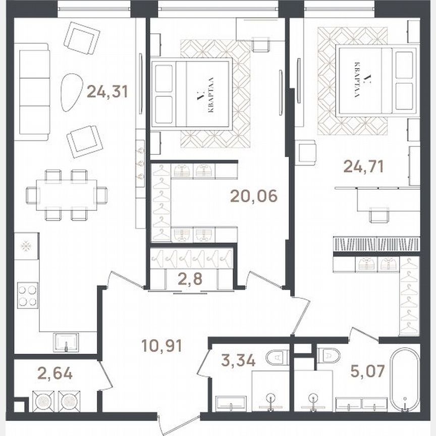 2-к. квартира, 93,8 м², 2/3 эт.