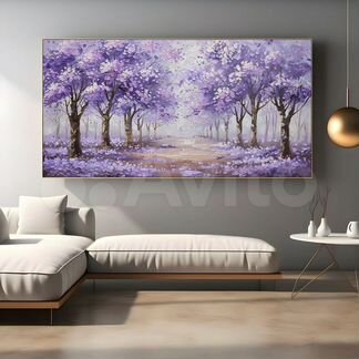 Большая картина текстурной пастой лиловый лес Подб
