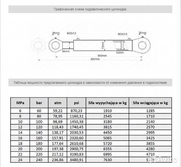 Гидравлический цилиндр двойного действия с ушками