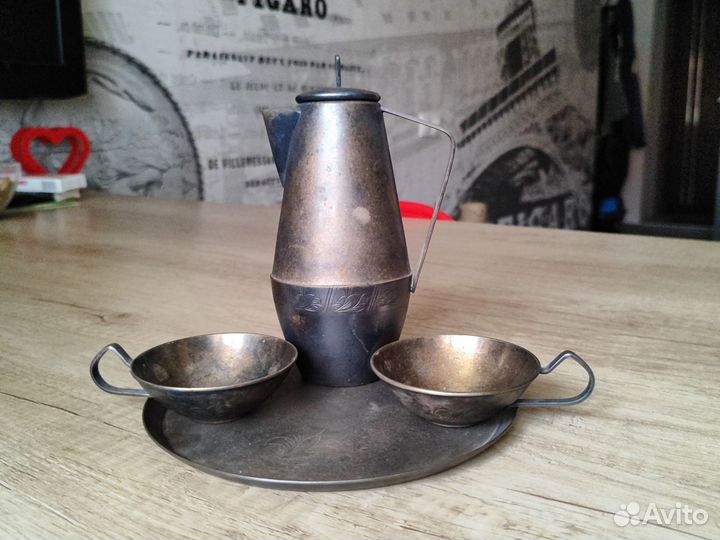 Мельхиор СССР Кофейный набор на подносе Эгоист