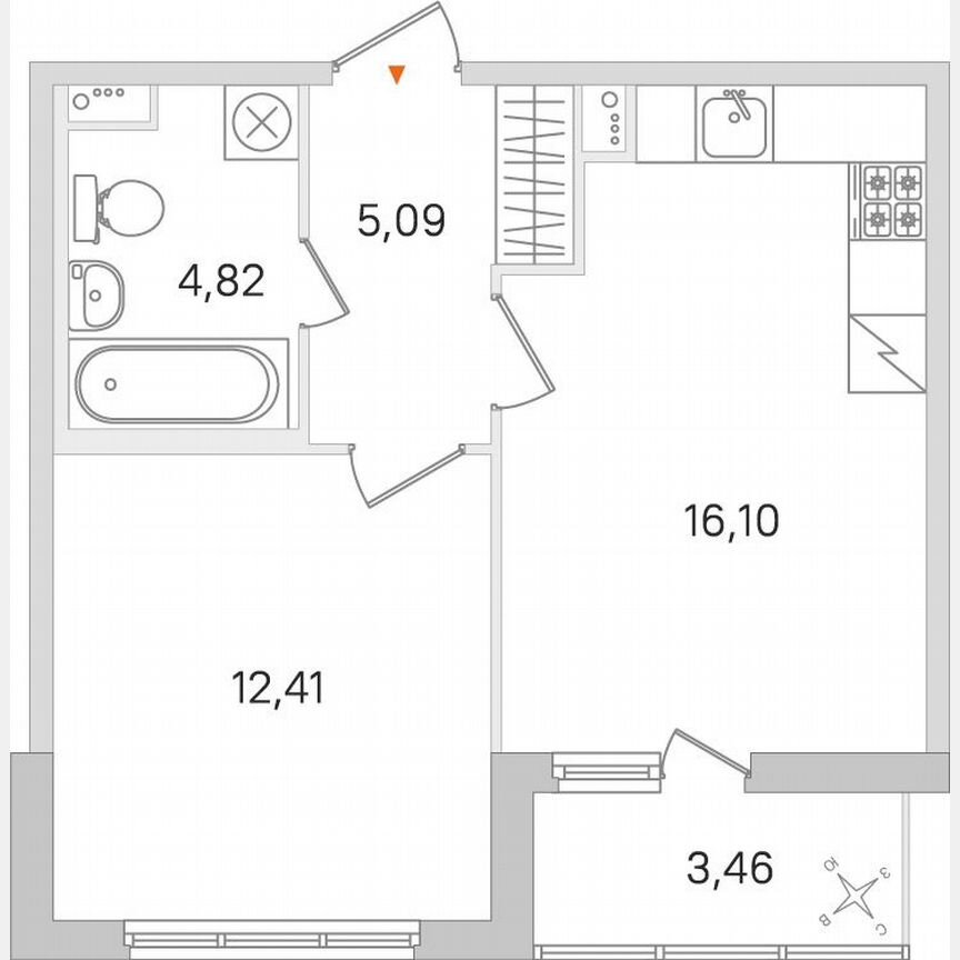 1-к. квартира, 40,2 м², 1/8 эт.
