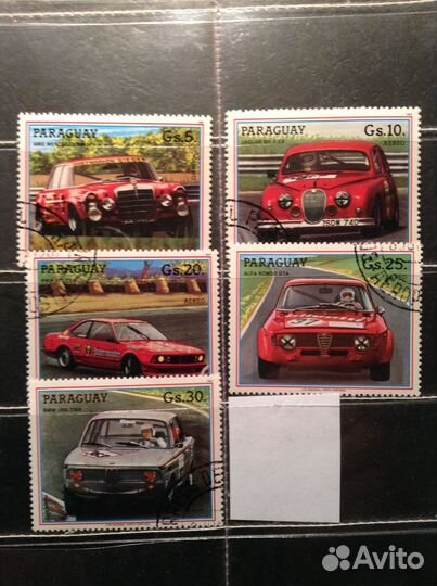 Почтовые марки Автомобили Локомотивы Полные серии