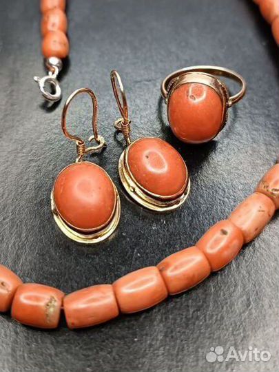 Серьги золото 585 природный Коралл СССР
