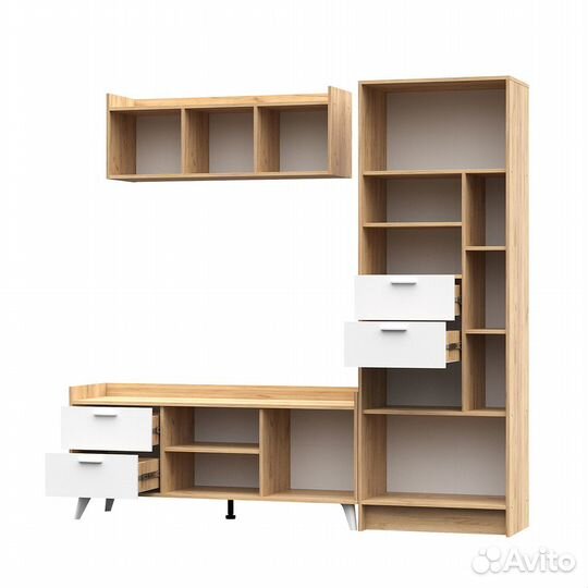 Стенка в гостиную Дуб крафт золото/Белый