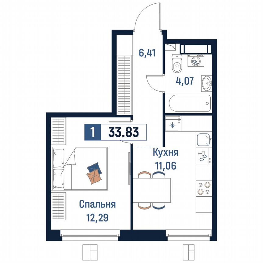 1-к. квартира, 33,8 м², 11/18 эт.