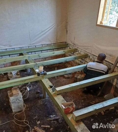 Ремонт деревянных полов замена лаг, замена венцов