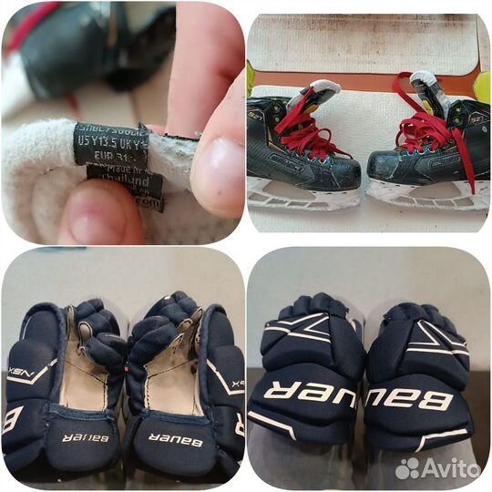 Хоккей. нагрудник, шорты врат, краги, коньки дет