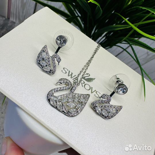 Серьги swarovski swan lake, кулон swarovski swan