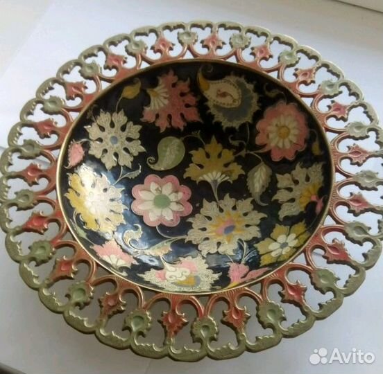 Блюдо антикварное (латунь, эмаль) Индия