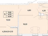 1-к. квартира, 44,8 м², 3/6 эт.