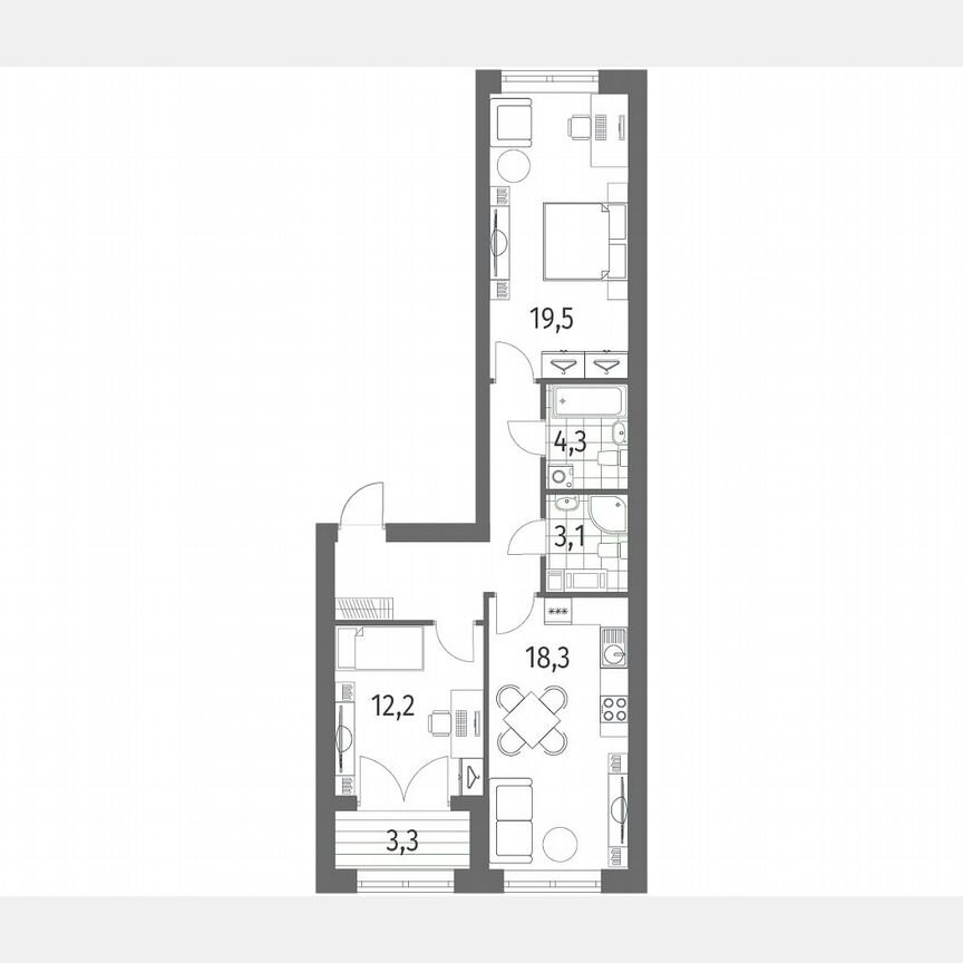2-к. квартира, 70,6 м², 6/13 эт.