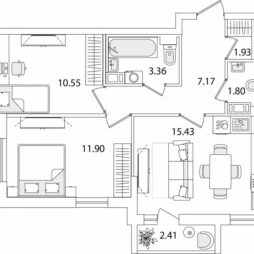 2-к. квартира, 53,4 м², 8/9 эт.