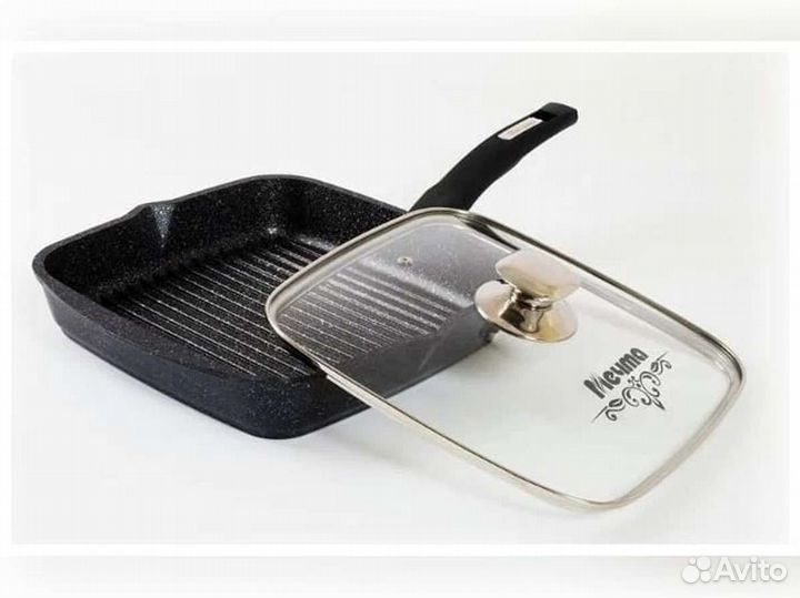 Сковорода гриль 24*24см с крышкой Гранит star